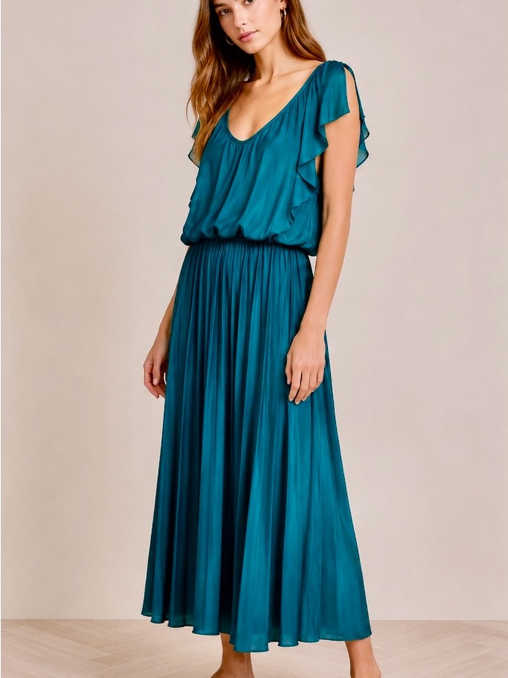 Vintage Palm Royale Palm Beach Flutter Sleeve midi Dress - s